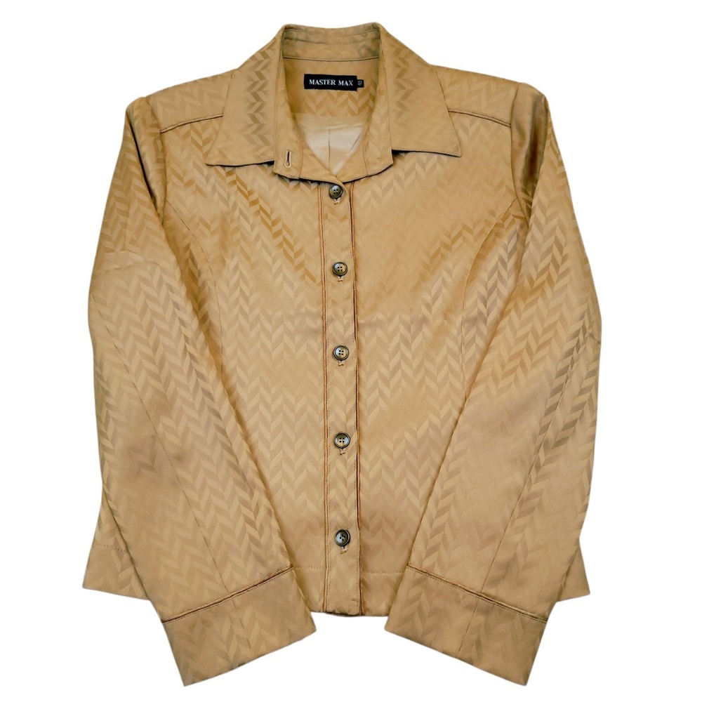 MASTER MAX Womens Medium Gold Textured Chevron Blazer Jacket 5-Button‎ EU 40